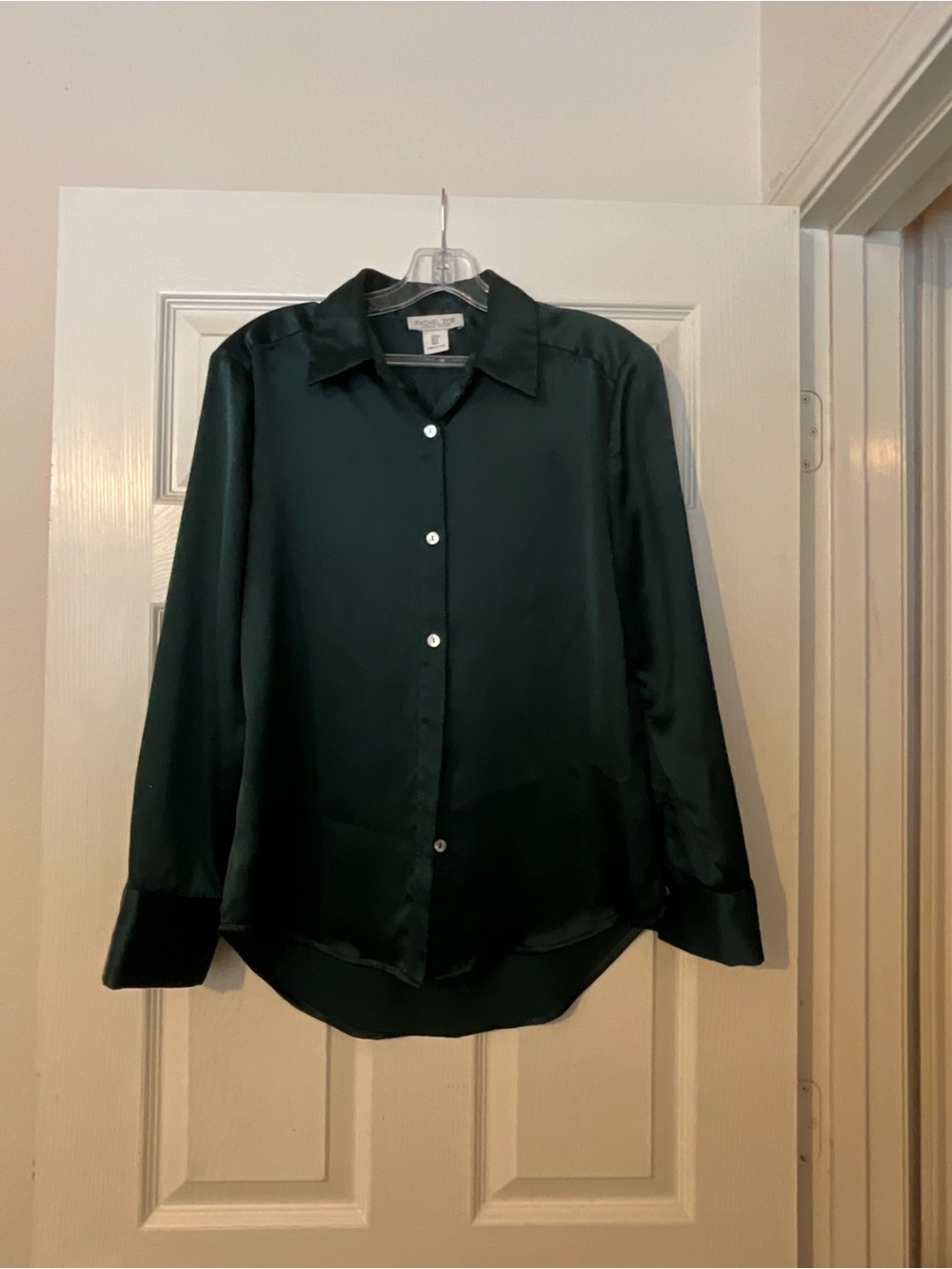 Rachel Zoe Dark Green Silk Button-Down Shirt